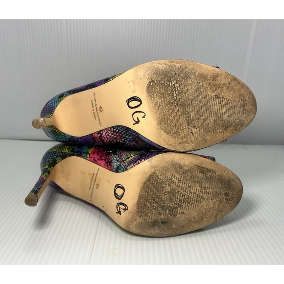 Olivia Ferguson Rainbow Snake Print Peep Toe Lace Up Stiletto Heels Size 6.5 - Picture 6 of 7